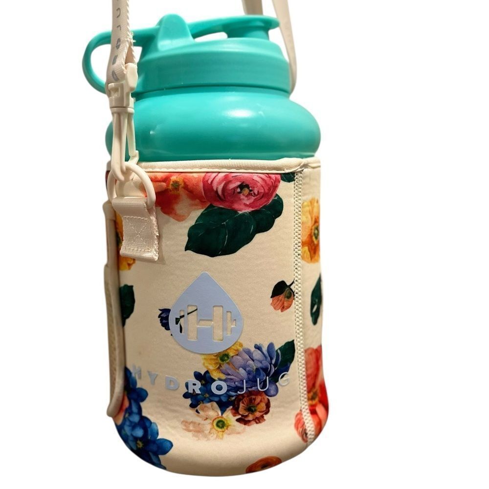 HydroJug Water Bottle Teal w Floral Carrier Sleeve